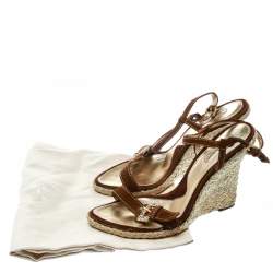 Pre Owned Cesare Paciotti Brown Suede Leather Ankle Strap Wedge Sandals Size 40