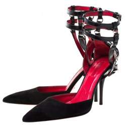 Cesare Paciotti Black Suede And Leather Ankle Strap Pointed Toe Sandals Size 38