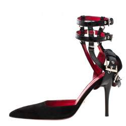 Cesare Paciotti Black Suede And Leather Ankle Strap Pointed Toe Sandals Size 38