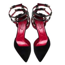 Cesare Paciotti Black Suede And Leather Ankle Strap Pointed Toe Sandals Size 38