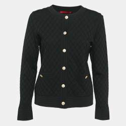 CH Carolina Herrera Black Diamond Pattern Knit Button Front Cardigan M