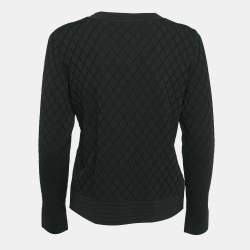 CH Carolina Herrera Black Diamond Pattern Knit Button Front Cardigan M
