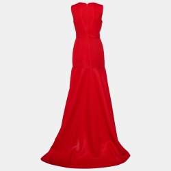 CH Carolina Herrera Red Tricot Mesh Sleeveless Gown M