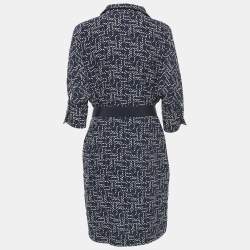 مملوكة مسبقًا CH Carolina Herrera Blue Printed Crepe Belted Midi Dress M