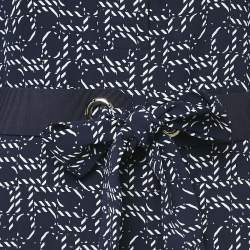 مملوكة مسبقًا CH Carolina Herrera Blue Printed Crepe Belted Midi Dress M