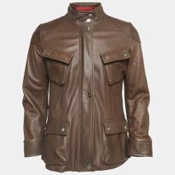 CH Carolina Herrera Brown Leather Logo Patch Detail Biker Jacket L