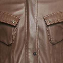 CH Carolina Herrera Brown Leather Logo Patch Detail Biker Jacket L