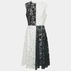Pre Owned CH Carolina Herrera Black/White Floral Lace Sleeveless Midi Dress L