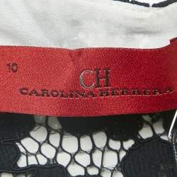 Pre Owned CH Carolina Herrera Black/White Floral Lace Sleeveless Midi Dress L