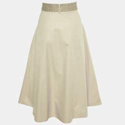 Pre Owned CH Carolina Herrera Beige Cotton Button Front Midi Skirt M