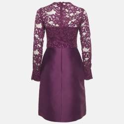Pre Owned CH Carolina Herrera Purple Lace and Satin Short Dress XS