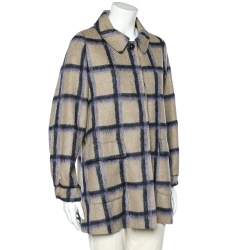 Pre Owned CH Carolina Herrera Beige Alpaca Trim Windowpane Check Coat M