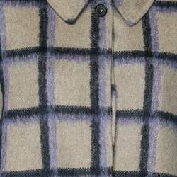 Pre Owned CH Carolina Herrera Beige Alpaca Trim Windowpane Check Coat M