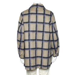 Pre Owned CH Carolina Herrera Beige Alpaca Trim Windowpane Check Coat M