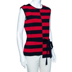 Pre Owned CH Carolina Herrera Red Stripe Knit Top L