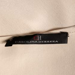 Pre Owned CH Carolina Herrera Cream Silk Bow Applique Cap Sleeves Top L