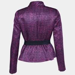 مملوكة مسبقًا CH Carolina Herrera Purple Textured Cotton & Silk Belted Jacket S 