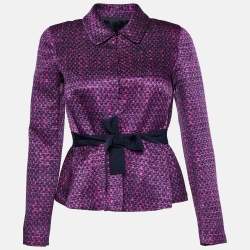 مملوكة مسبقًا CH Carolina Herrera Purple Textured Cotton & Silk Belted Jacket S 
