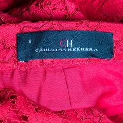 Pre Owned CH Carolina Herrera Red Lace Trim Detail Mini Skirt M