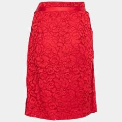 Pre Owned CH Carolina Herrera Red Lace Trim Detail Mini Skirt M