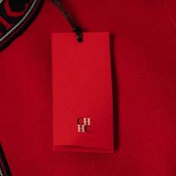مملوكة مسبقًا CH Carolina Herrera Red Knit Logo Tape Detailed Open Front Cardigan M
