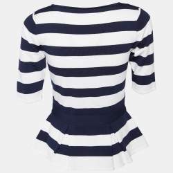 مملوكة مسبقًا CH Carolina Herrera Navy Blue/White Striped Knit Peplum Top S
