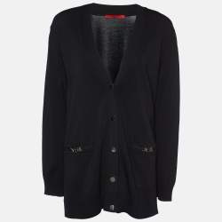 CH Carolina Herrera Black Knit Button Front Cardigan L