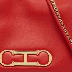 مملوكة مسبقًا CH Carolina Herrera Red Leather Small Initials Insignia Soft Bucket Crossbody Bag