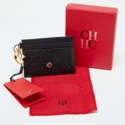 Pre Owned CH Carolina Herrera Black Monogram Embossed Leather Card Holder