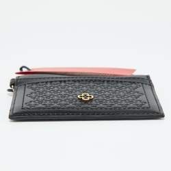 Pre Owned CH Carolina Herrera Black Monogram Embossed Leather Card Holder