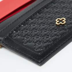 Pre Owned CH Carolina Herrera Black Monogram Embossed Leather Card Holder