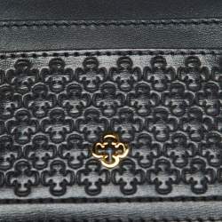 Pre Owned CH Carolina Herrera Black Monogram Embossed Leather Card Holder
