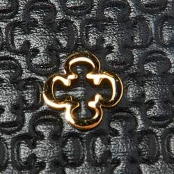 Pre Owned CH Carolina Herrera Black Monogram Embossed Leather Card Holder