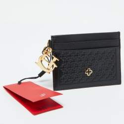 Pre Owned CH Carolina Herrera Black Monogram Embossed Leather Card Holder