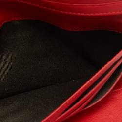 Pre Owned CH Carolina Herrera Red Monogram Embossed Leather Trifold Wallet