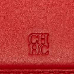 Pre Owned CH Carolina Herrera Red Monogram Embossed Leather Trifold Wallet