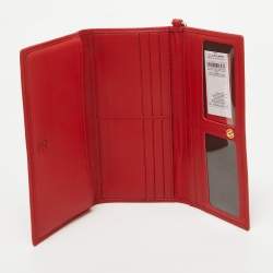 Pre Owned CH Carolina Herrera Red Monogram Embossed Leather Trifold Wallet