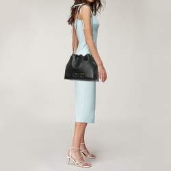 Pre Owned CH Carolina Herrera Black Leather Medium Initials Insignia Soft Bucket Bag 