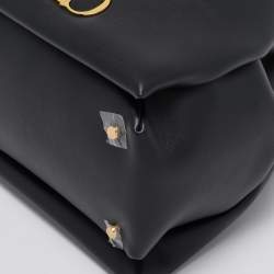 Pre Owned CH Carolina Herrera Black Leather Medium Initials Insignia Soft Bucket Bag 