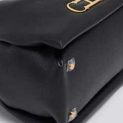 Pre Owned CH Carolina Herrera Black Leather Medium Initials Insignia Soft Bucket Bag 