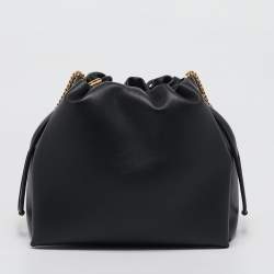 Pre Owned CH Carolina Herrera Black Leather Medium Initials Insignia Soft Bucket Bag 