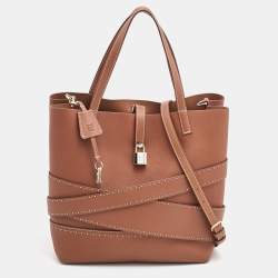 Pre Owned CH Carolina Herrera Brown Leather Medium Matryoshka Locked Shoulder Bag