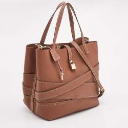 Pre Owned CH Carolina Herrera Brown Leather Medium Matryoshka Locked Shoulder Bag