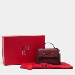 Pre Owned CH Carolina Herrera Burgundy Leather Mini Doma Insignia Satchel