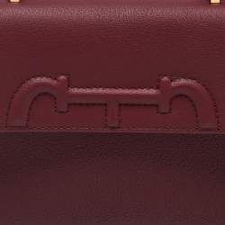Pre Owned CH Carolina Herrera Burgundy Leather Mini Doma Insignia Satchel