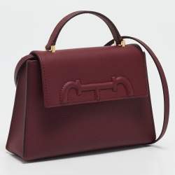 Pre Owned CH Carolina Herrera Burgundy Leather Mini Doma Insignia Satchel