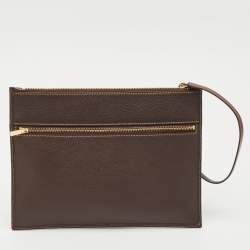CH Carolina Herrera Brown Monogram Canvas and Leather Zip Pouch