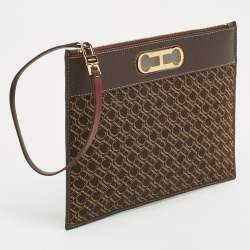 CH Carolina Herrera Brown Monogram Canvas and Leather Zip Pouch