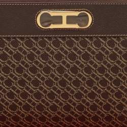 CH Carolina Herrera Brown Monogram Canvas and Leather Zip Pouch