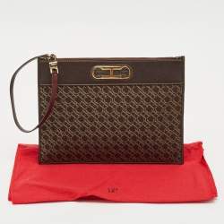 CH Carolina Herrera Brown Monogram Canvas and Leather Zip Pouch